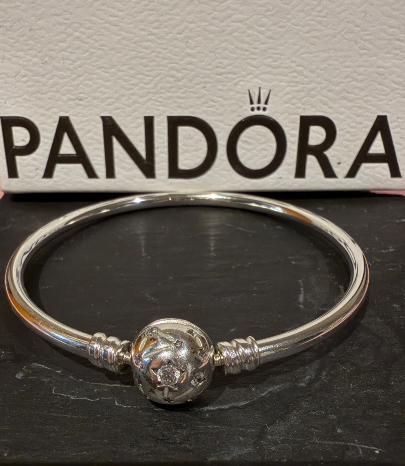 Pandora Moments Stars & Galaxy Bangle 590009C01-16 S925 RETIRED Size 16 With Box