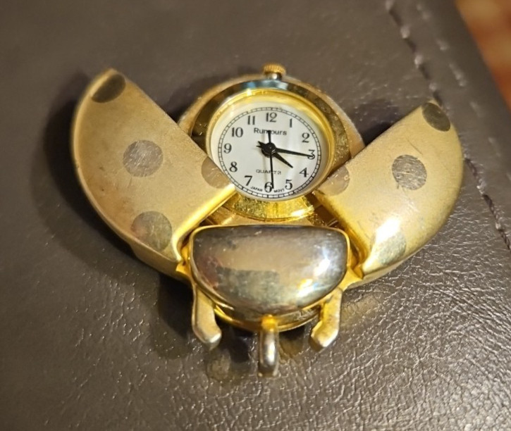 Rumours Brand Gold-Tone Ladybug Beetle Pendant Time Piece Quartz