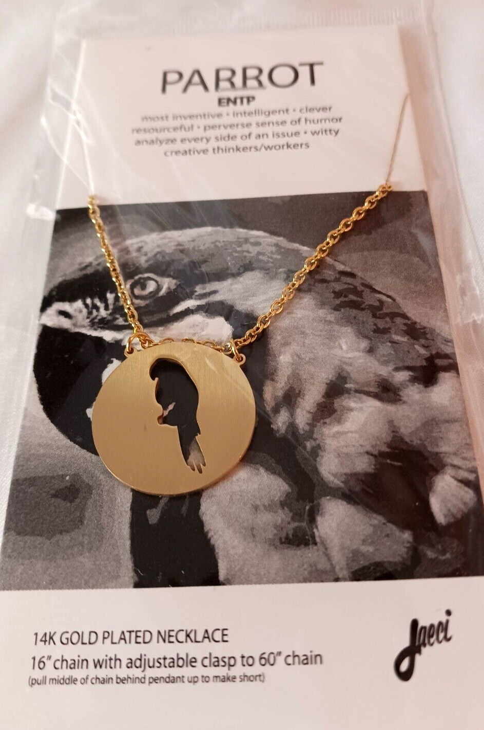 PARROT SPIRIT ANIMAL 14K GOLD PLATE NECKLACE (adjustable 16”-60”) NEW $32