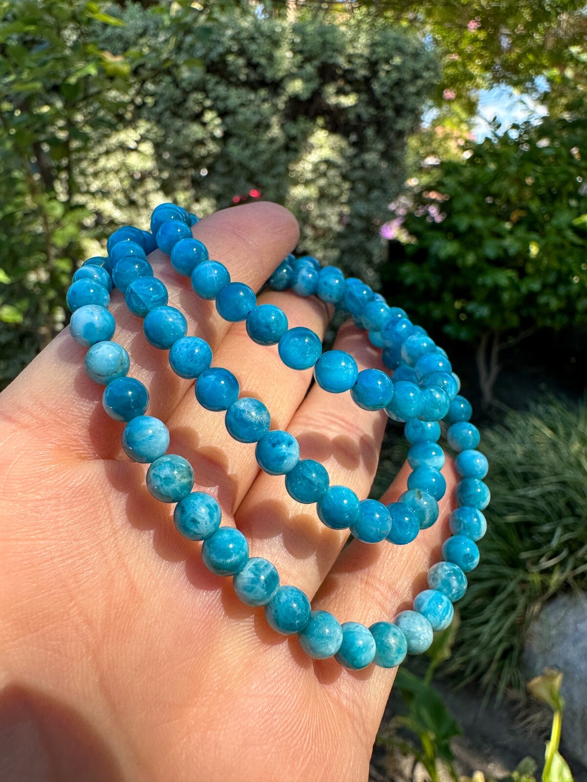 5.5mm Blue Apatite Beaded Necklace / 3-Wrap Bracelet | 蓝磷灰项链/3圈手串