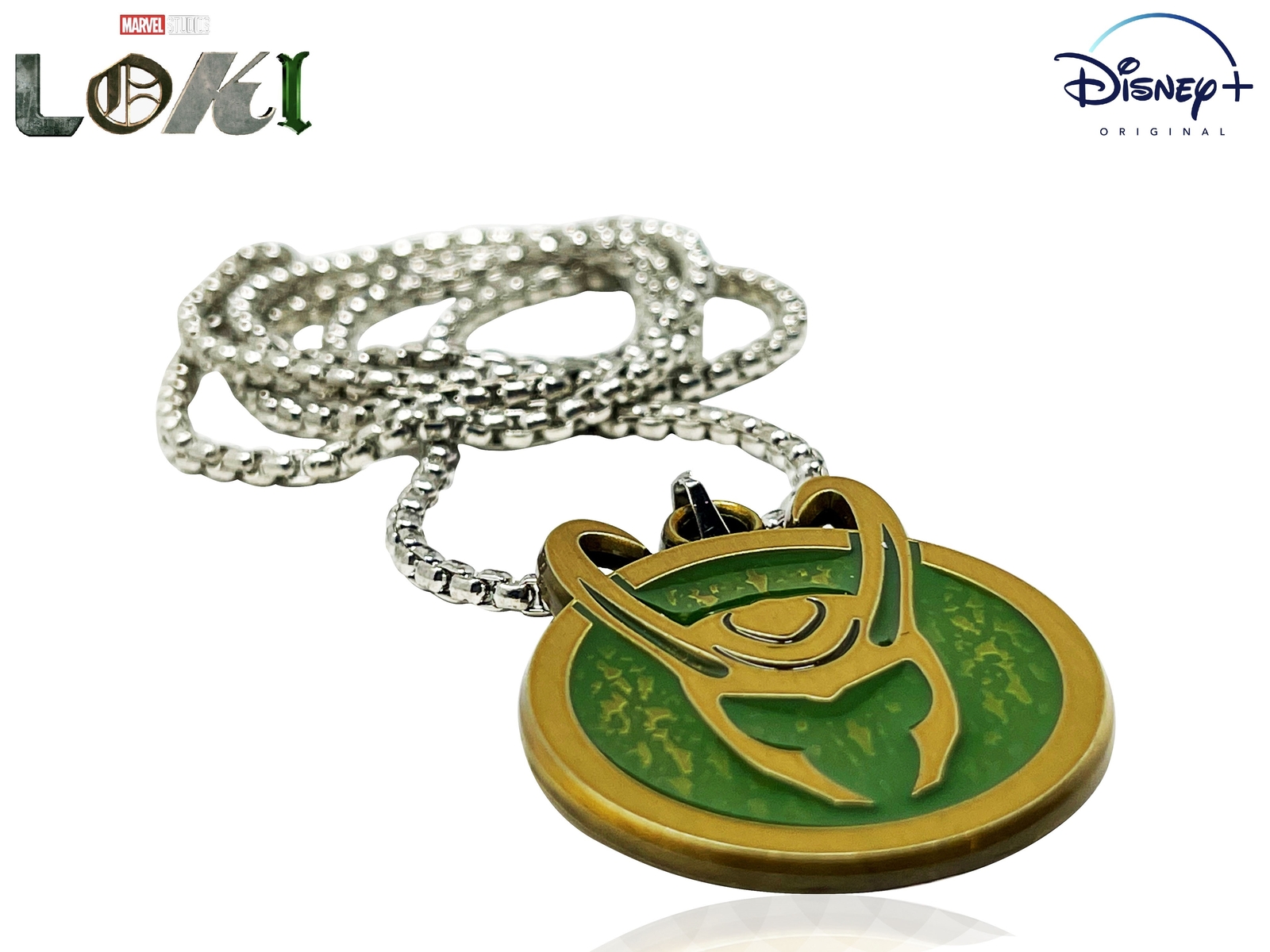 LOKI HELMET NECKLACE, Official Marvel Disney+ Men LOKI SYMBOL Pendant Necklace