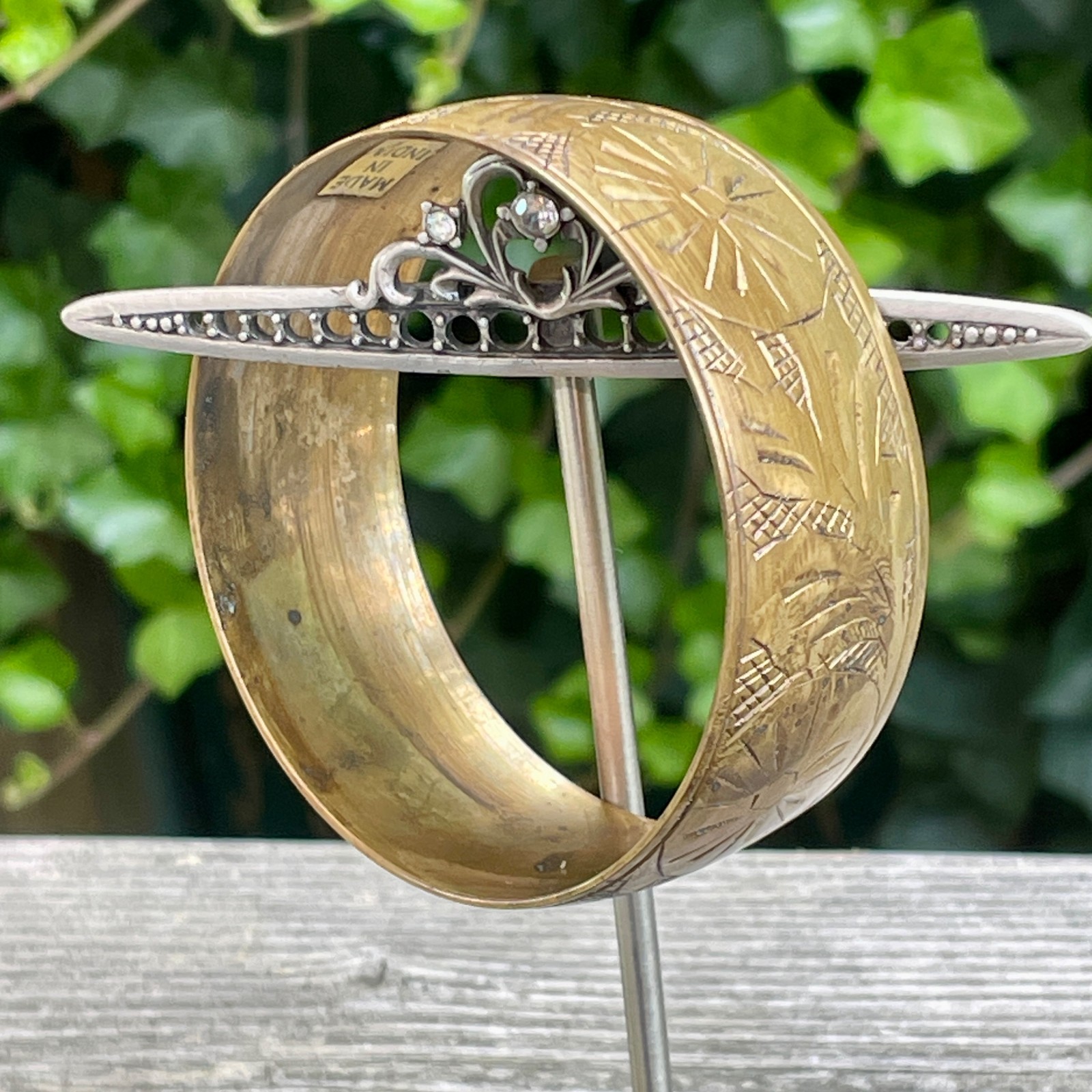 2.75″ D Primal Scribed Markings Solid Brass Bangle Bracelet 1″ W India