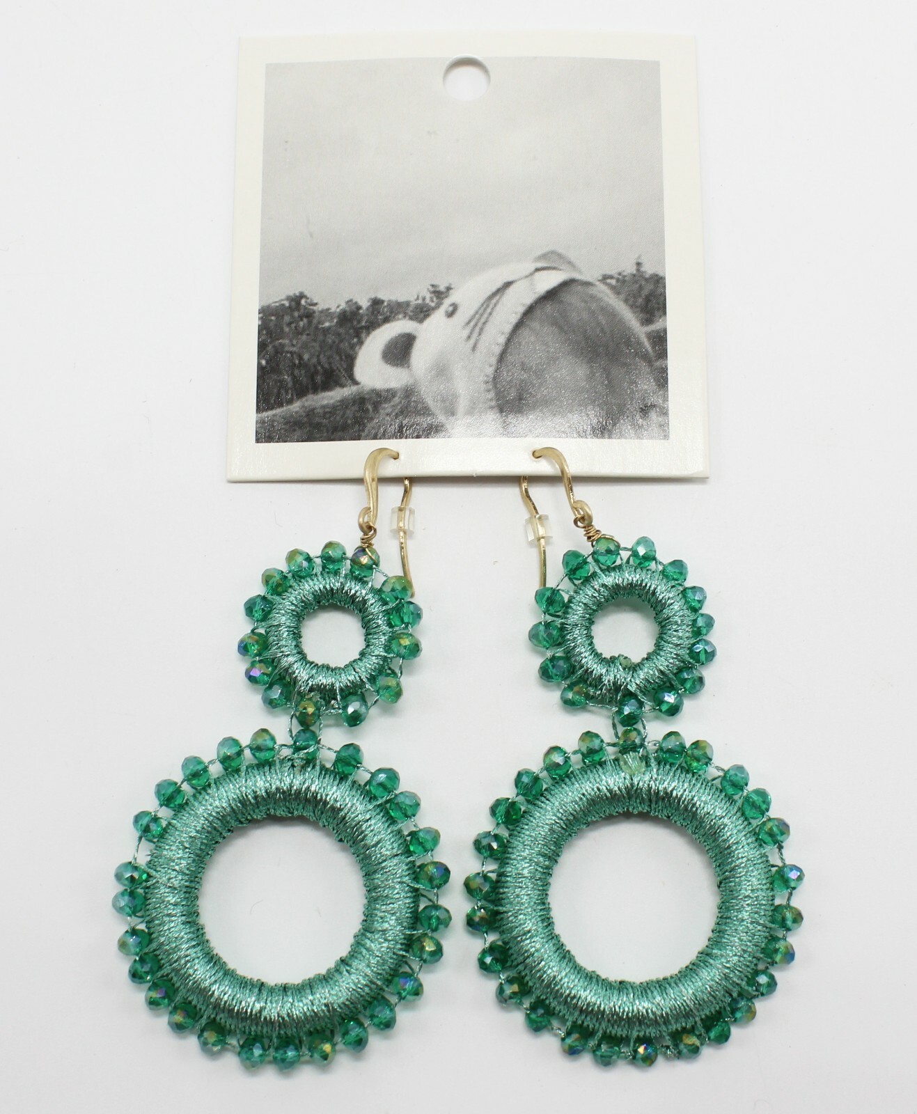 Anthropologie Double Circle Drop Earrings Glass Beads #ANT150