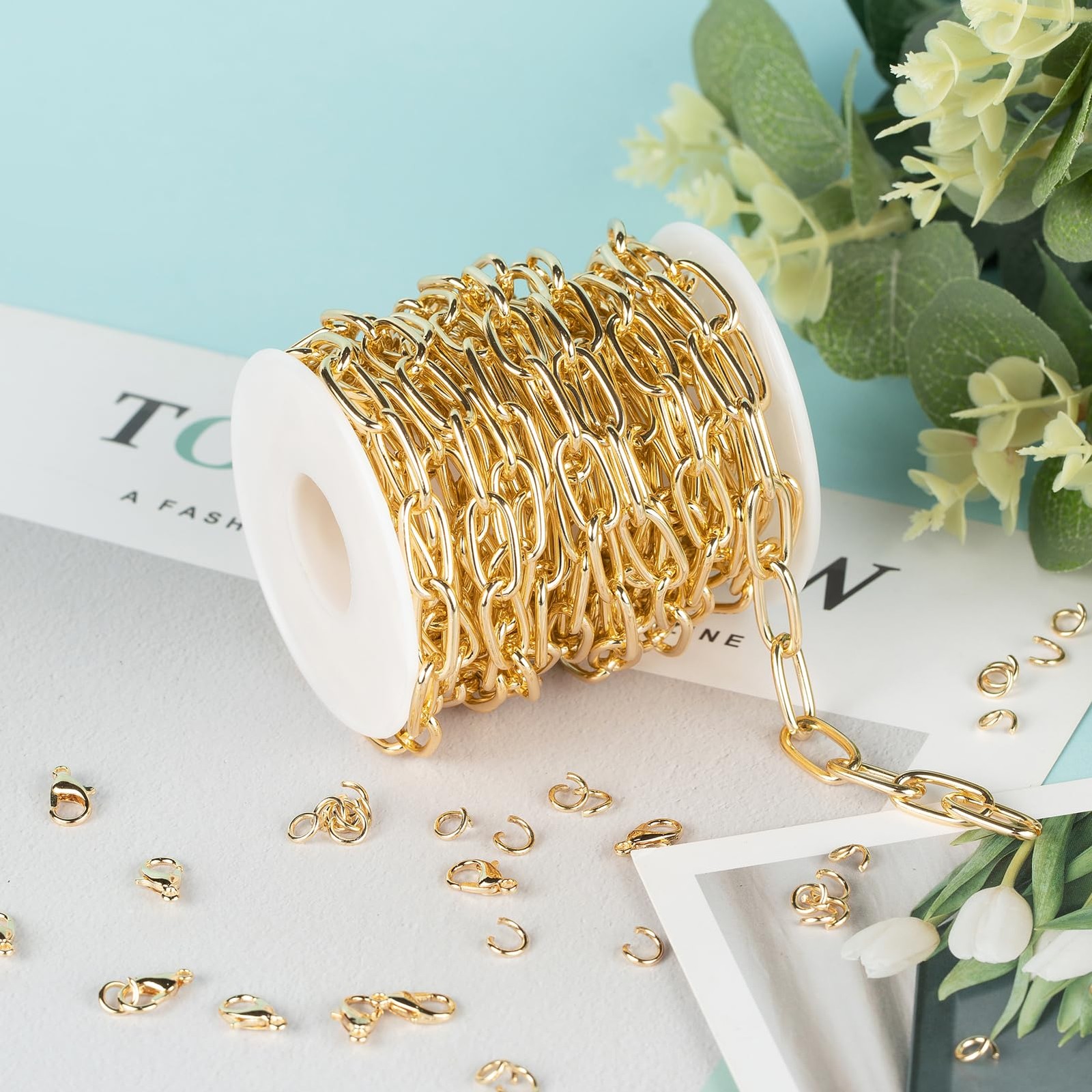 5 Meters Gold Plated Aluminum Jewelry Making Chains Oval Paperclip Cable Chai…