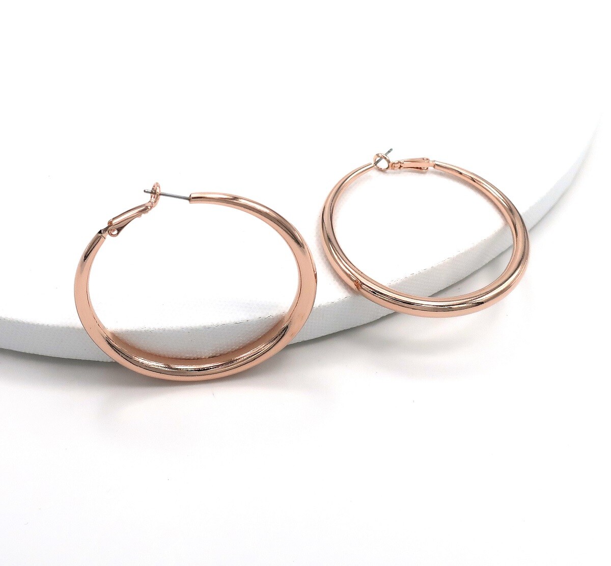 55mm Hollow Hoop Earrings High Quality lever back post 18k Pink Rose Gold Plated