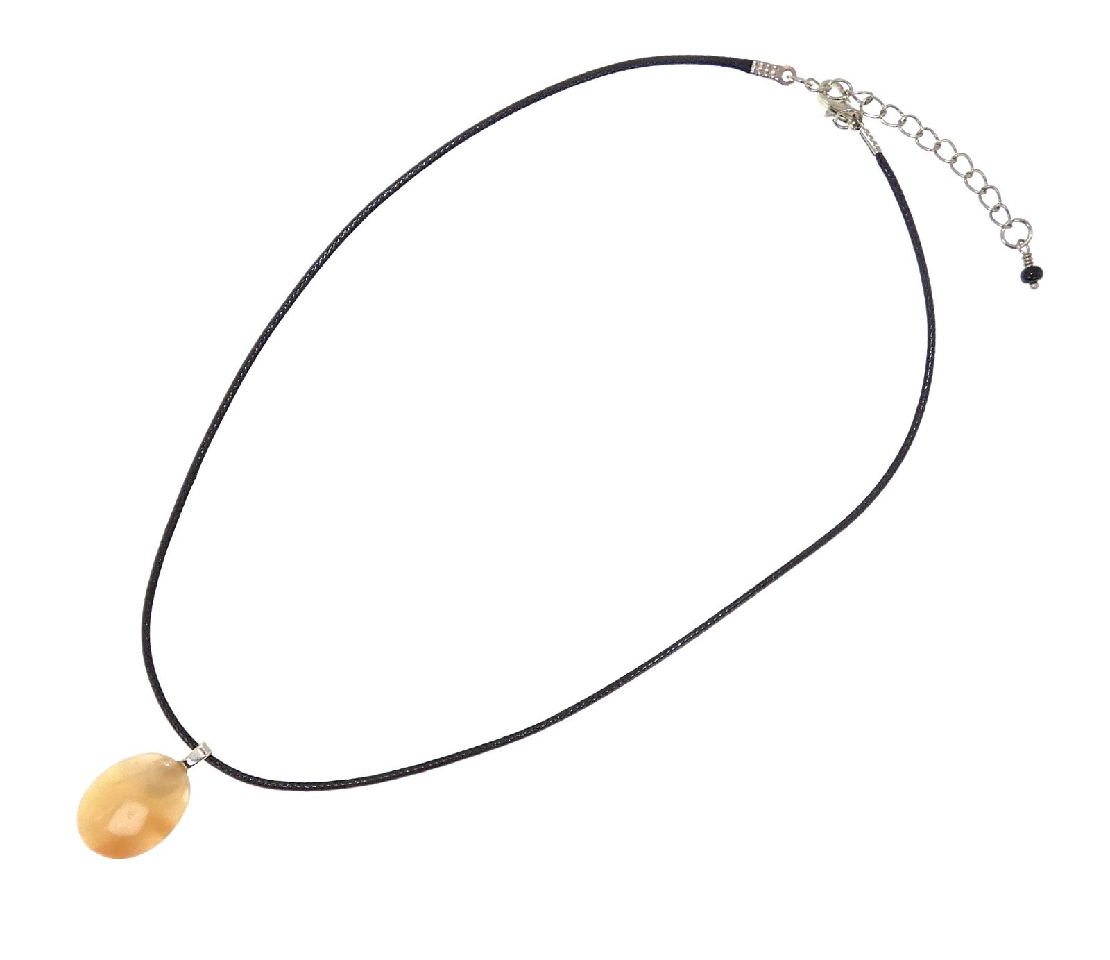 Natural Oval Agate Stone Pendant Leather Cord Necklace Lobster Closure Art