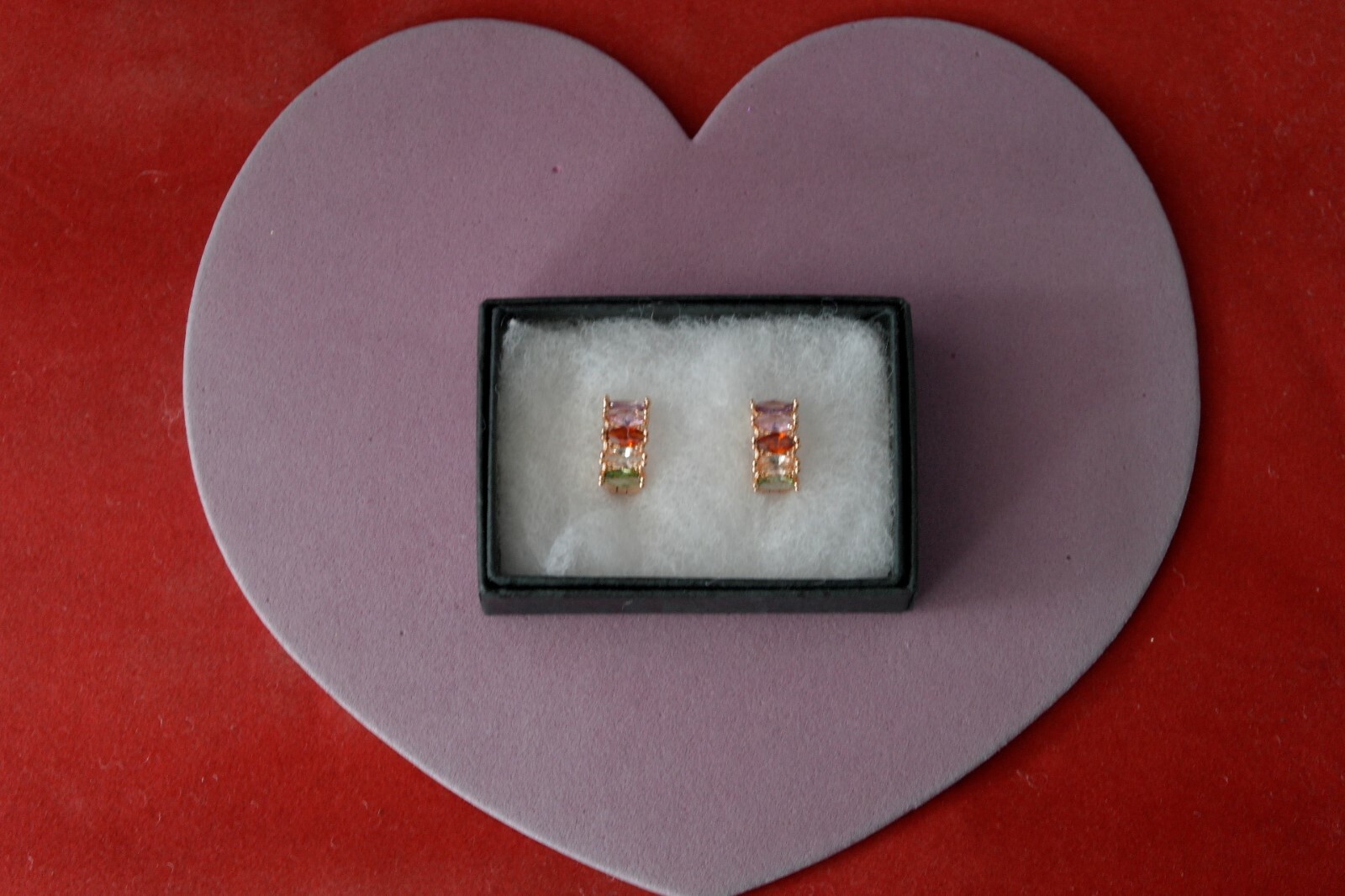 Beautiful Gold Plated Earrings With Multy Gemstone 3.7 Gr. 1.5 Cm. Wide In Box