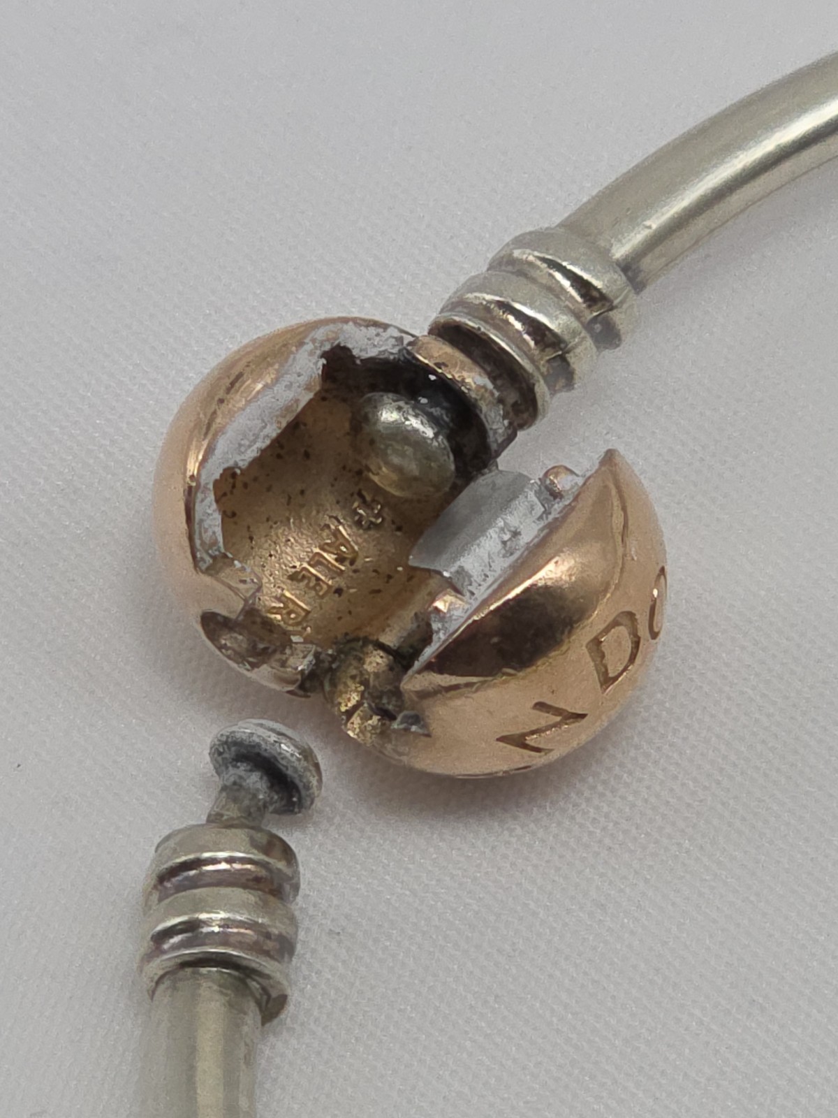 Pandora 14K Gold-Plated Logo Ball Clasp Bangle Bracelet #580713-20