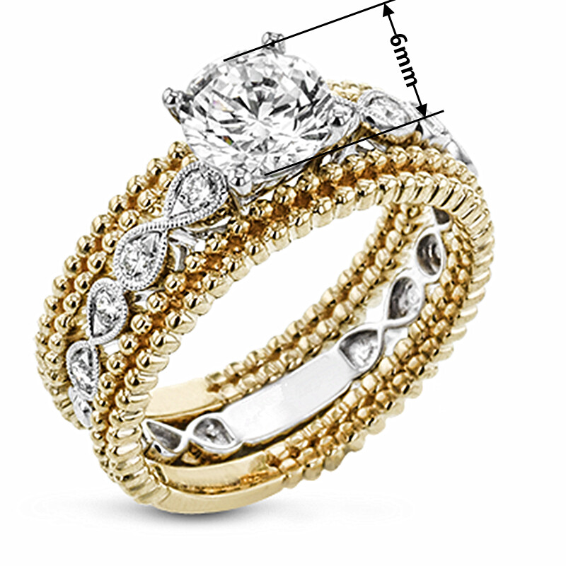 3pcs/set Two Tone 925 Silver Ring Women Jewelry Wedding Ring Sz 6-10