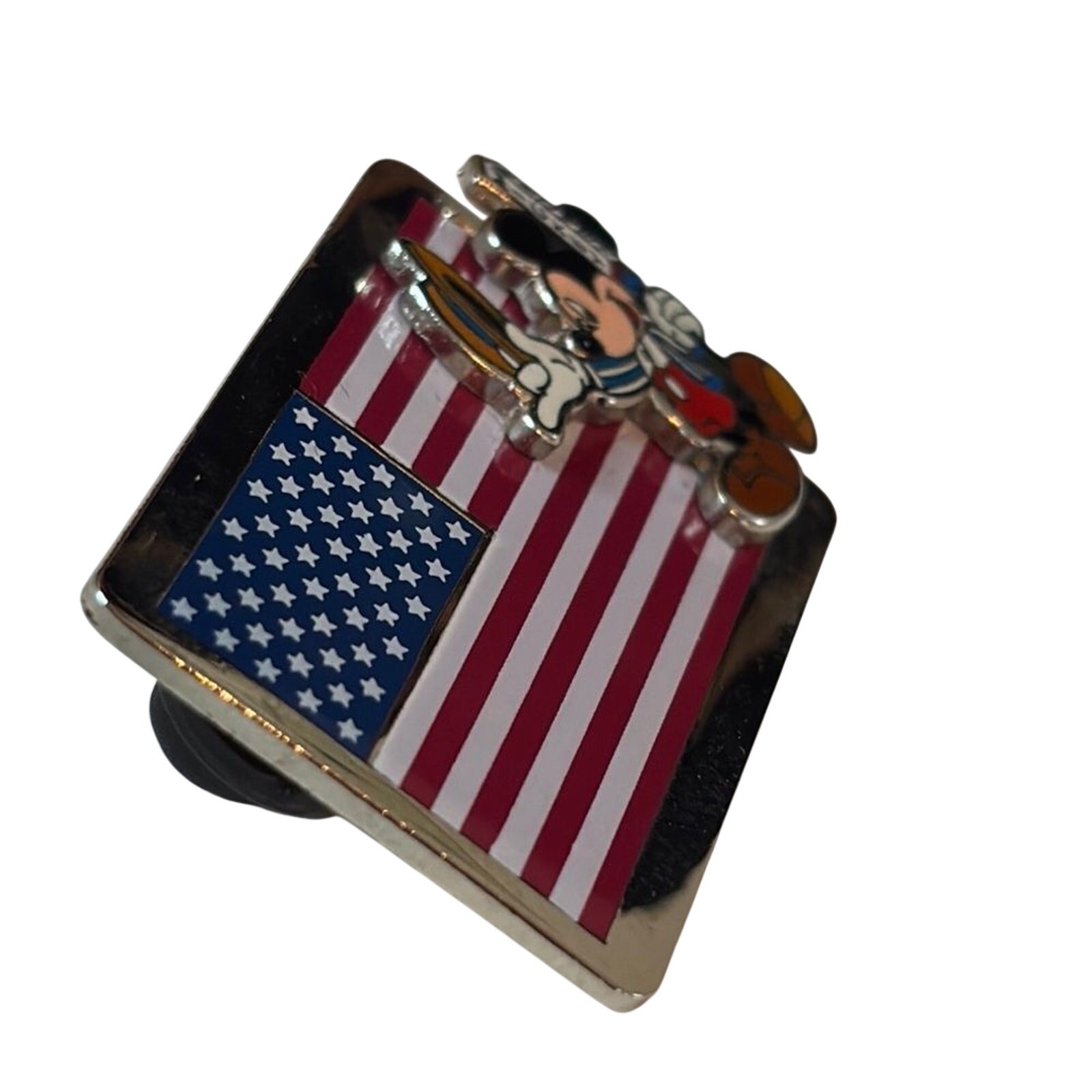 Disney Mickey Mouse American Flag Pin USA Patriotic Enamel Brooch Silver Tone