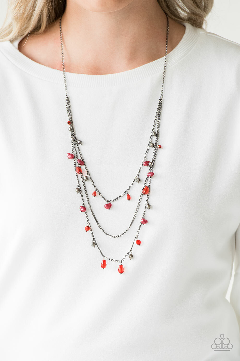 Pebble Beach Beauty Red Necklace/Earrings Paparazzi New