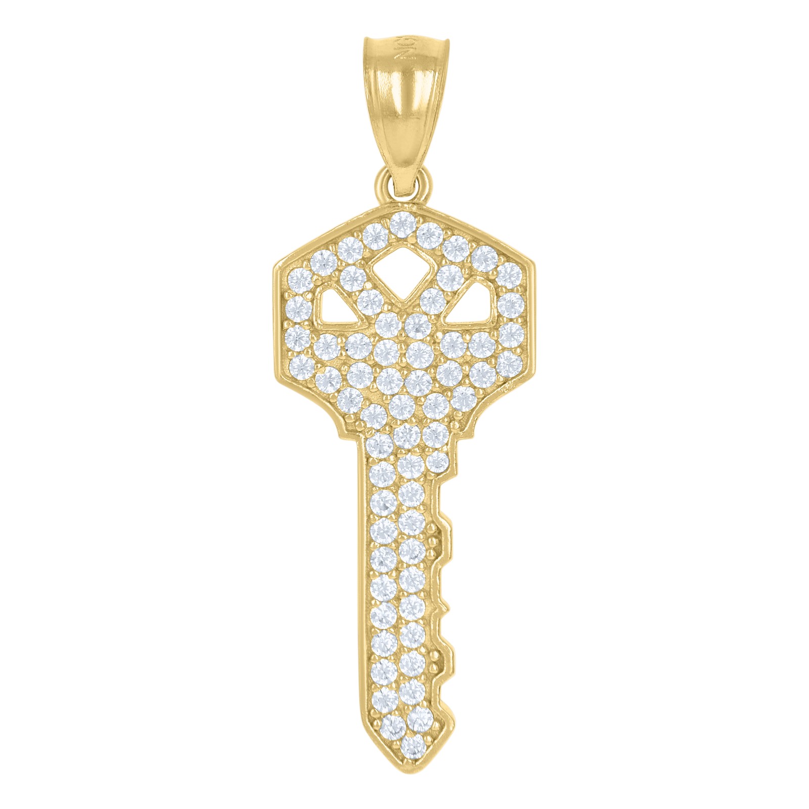 10K Yellow Gold Round CZ Unisex 1.25″ Iced Charm Lock & Key to My Heart Pendant