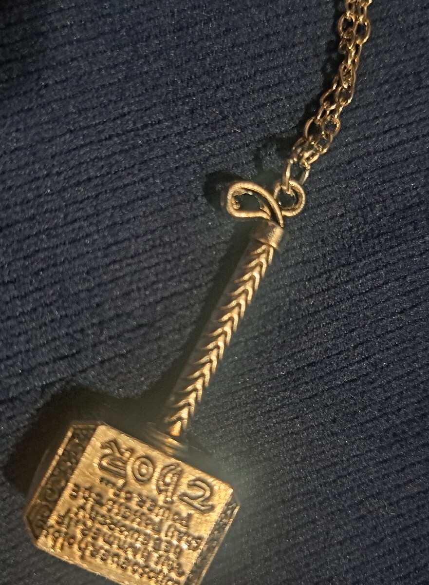 Silvertone Superhero Comic Thor Hammer Pendant Medium Length 19in