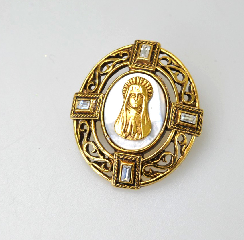 Brooch Mary Vatican Library Collection Gold tone rhinestone signed SA25