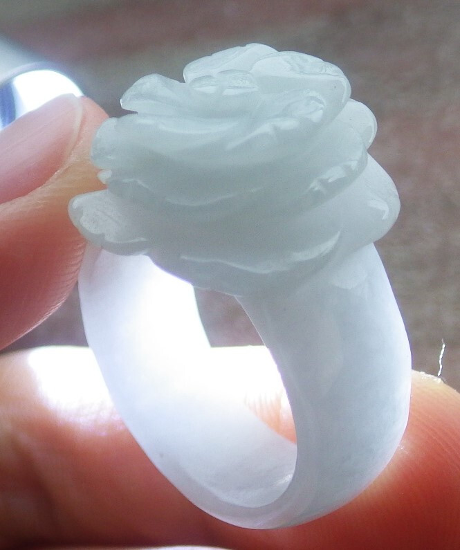 Video Certified Natural A Jadeite Jade Circle Rose Flower Ring NO.8 # 117021 TS