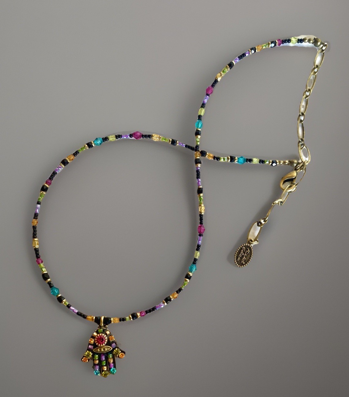 Adjustable Mikal Golan Dark Multi-Bright Hamsa Necklace 14-1/4″ to 18-1/2″