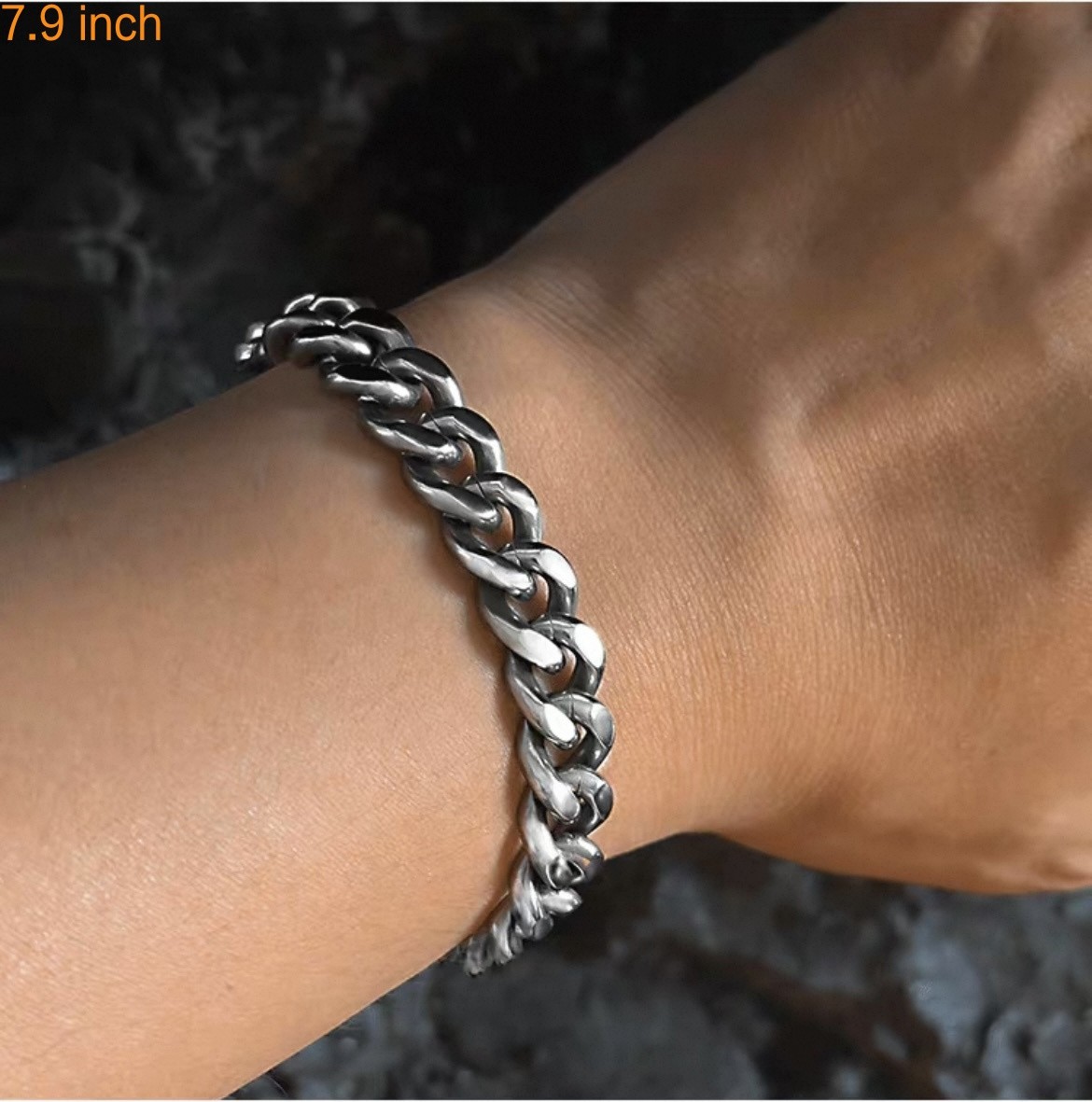 10.5mel2 Pure Titanium Bracelet Cuban Chain Polished 2-Side 7.9″ Tri-Glide Buckl