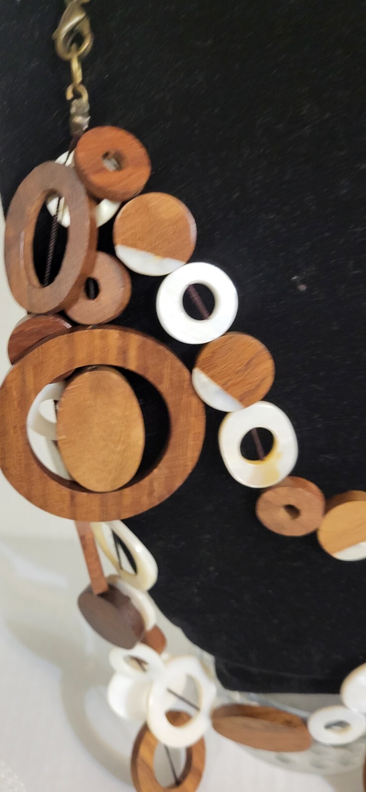 Layered Wooden & MOP Round CIRCLE BROWN /CREAM Necklace