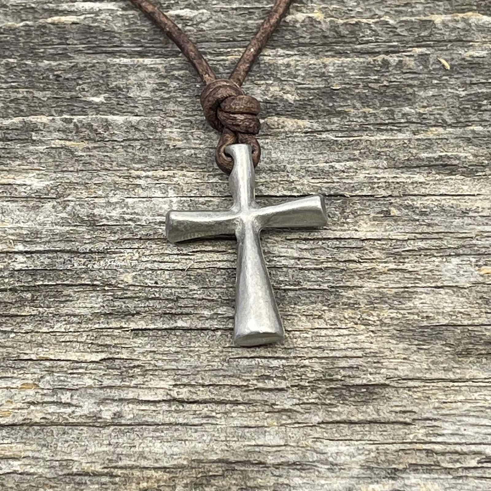Christian Cross Leather Cord Silver Necklace Jewelry Made By Zulasurfing Studios