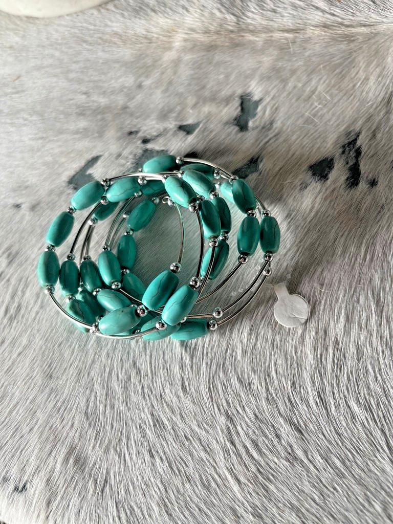 Western Womens Bracelet 52 x 1/4 in Turquoise Spiral Wrap Cuff Cowboy Adjust