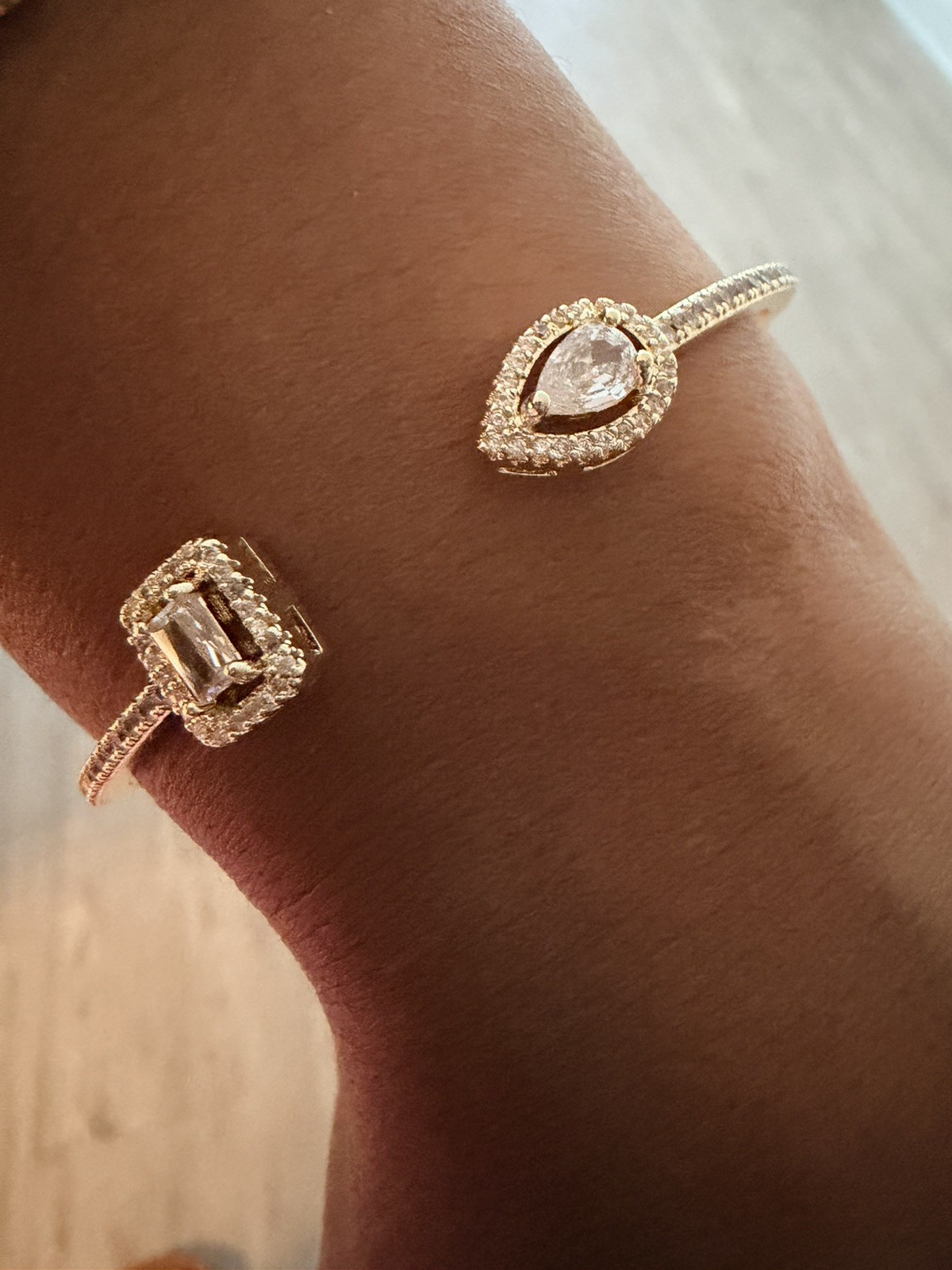 Luxury Gold Geometric Cuff Bangle Cubic Zirconia Women Bracelet