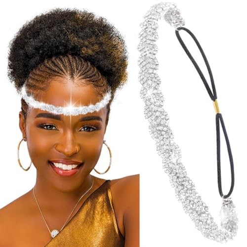Silver Elastic Rhinestone headbands Boho Sparkly 1 Count (Pack of 1) Silver A