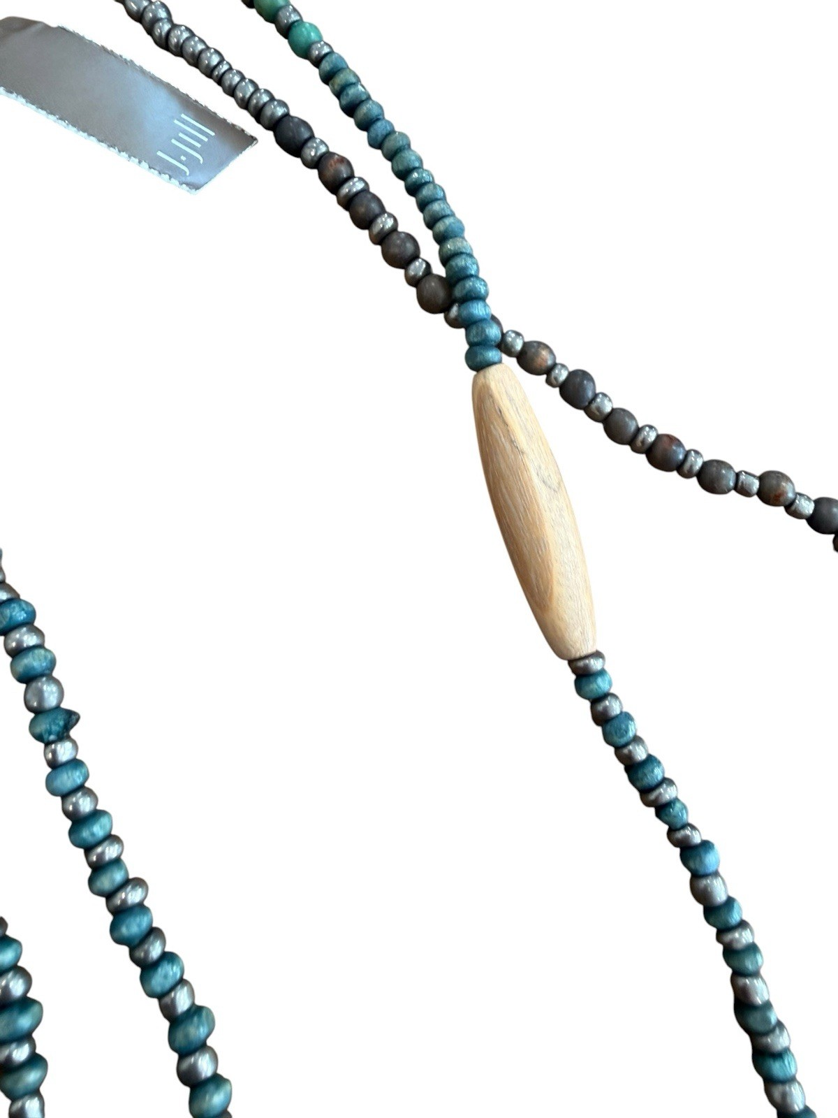 J. Jill Turquoise Tone Wood And Silver Tone Bead Necklace New With Tags 48” Long