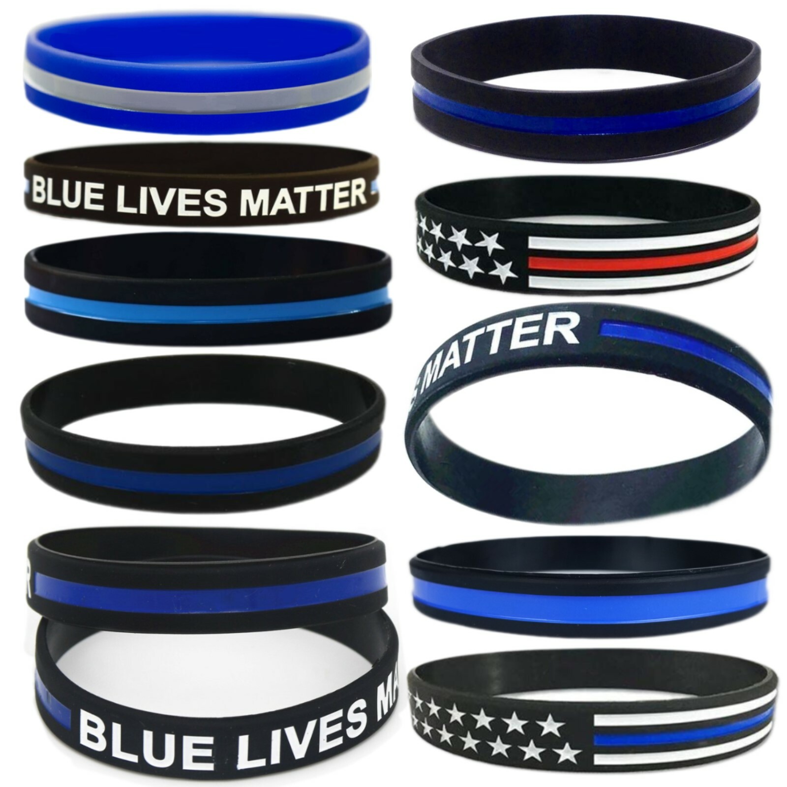 Support Law Enforcement Police Thin Blue Line Red White EMT Bracelets Wristbands