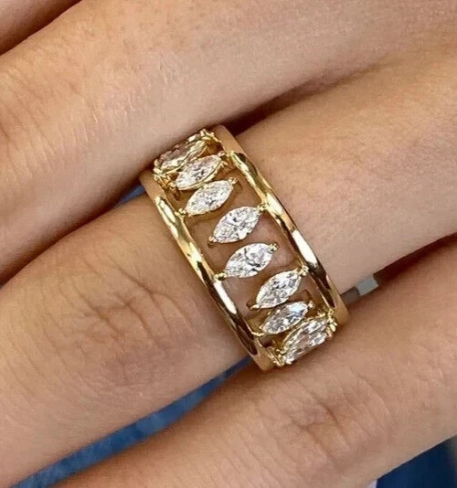 2 Ct Marquise Cut Simulated Diamond Engagement Band Ring 14k Yellow Gold Plated