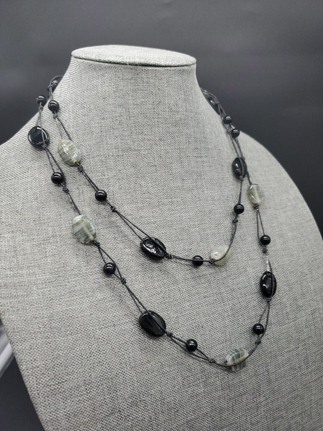 Artisan Black And White Glass Beaded Long Necklace 24