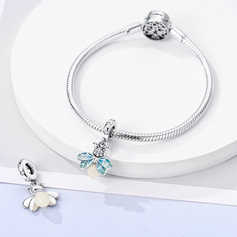 KUNSIR 925 Sterling Silver Charm Summer Night Firefly Dangle Charm For Bracelet