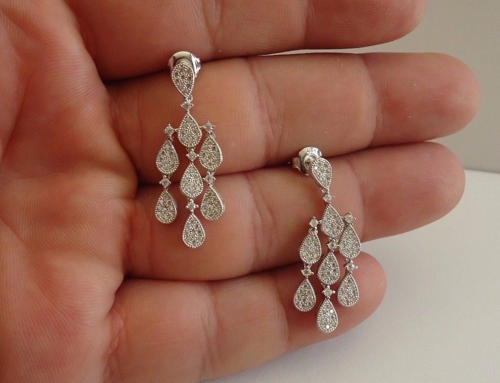 CHANDELIER DANGLING EARRINGS W/ 2 ct ACCENT/ 33MM BY 11MM /925 STERING SILVER
