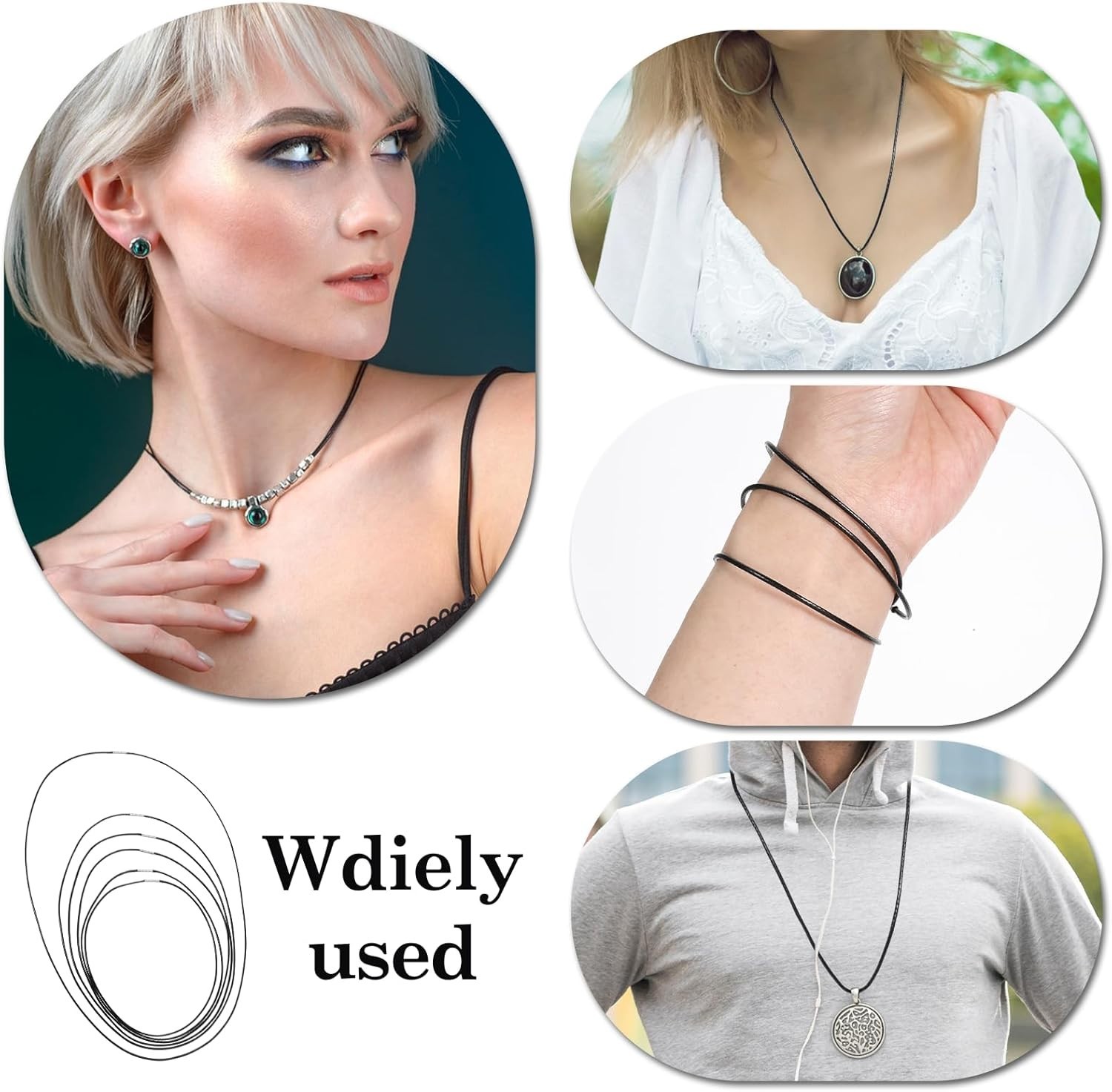 6Pcs Stylish Black Braided Necklace Set – Waterproof & Durable for All Occasions