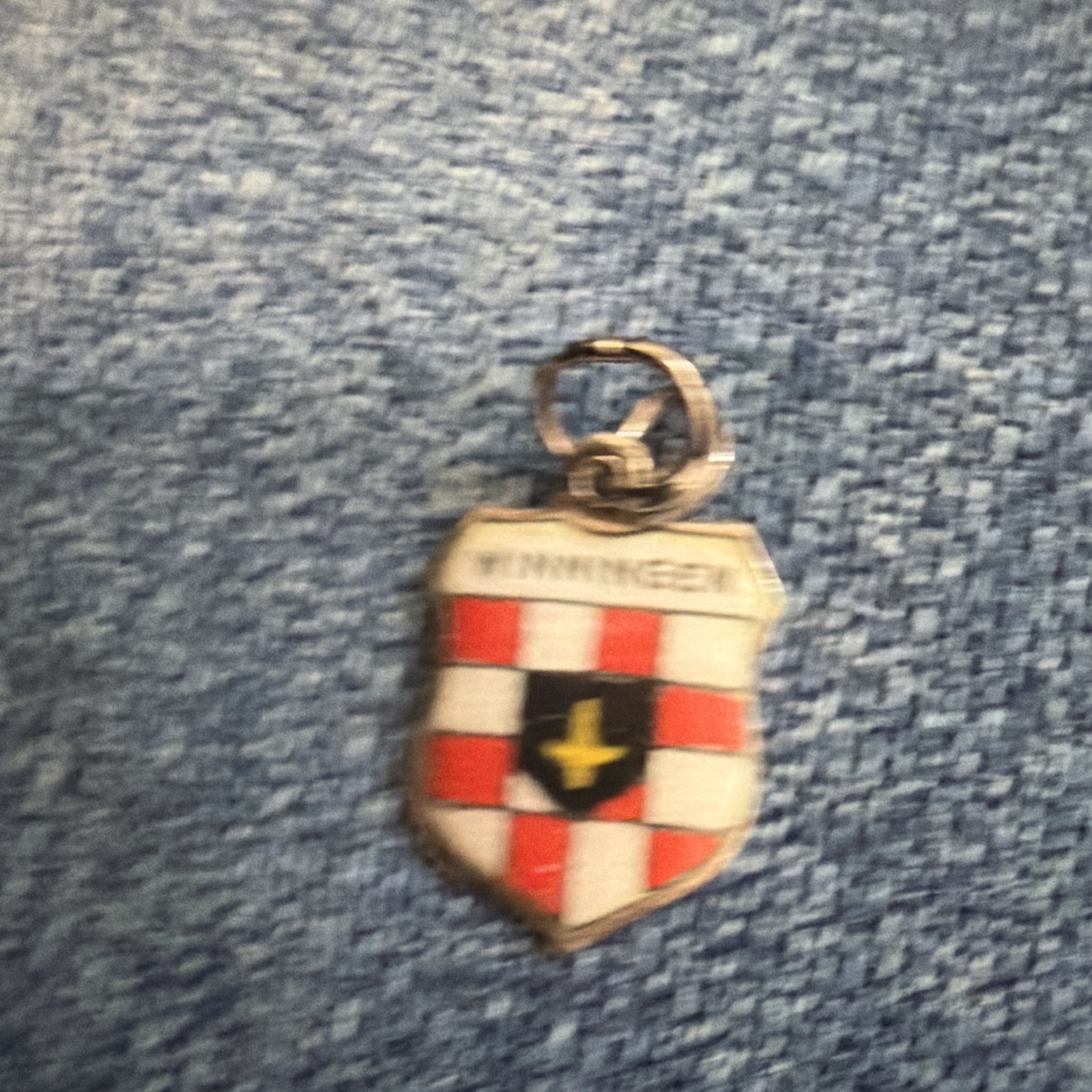 800 Silver Enamel Winningen Shield Dangle Charm Heraldry Signed Spring Ring