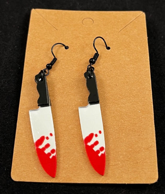 Bloody Chef Knife Earrings – Mirror Blade – Serial Killer – Halloween – Handmade