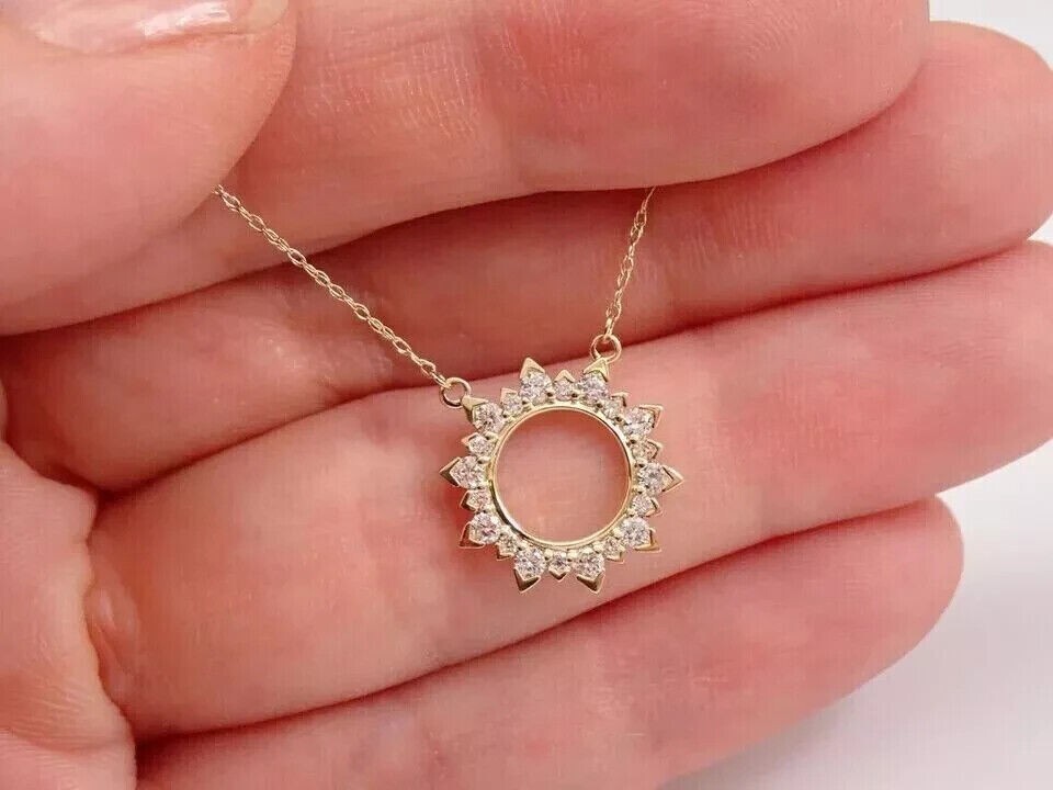 1.20Ct Round Cut Simulated Diamond Charm Pendant 14K Yellow Gold Plated Silver
