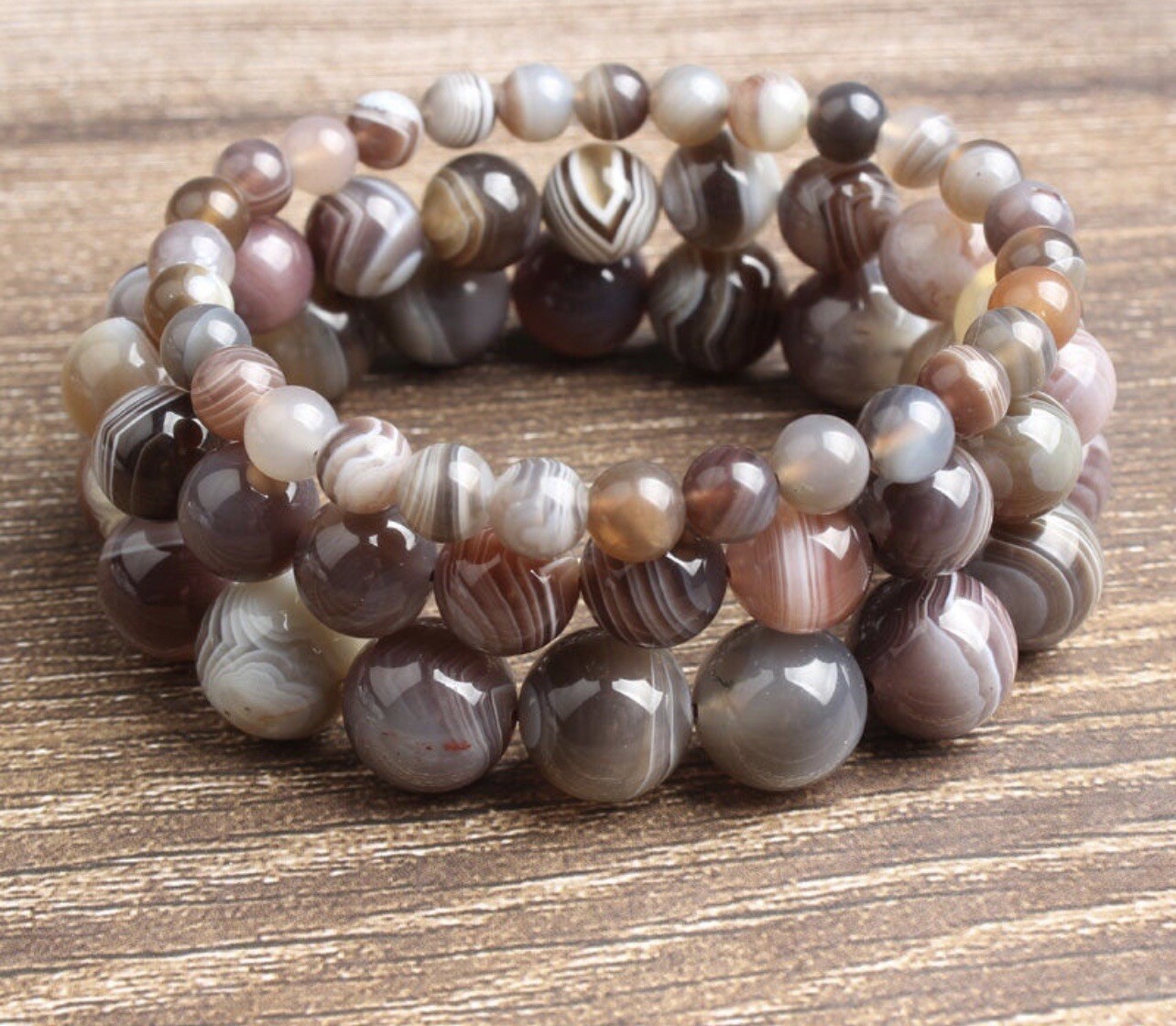 AAA Quality Natural Boswana Agate Round Beaded Bracelet For Men and Women