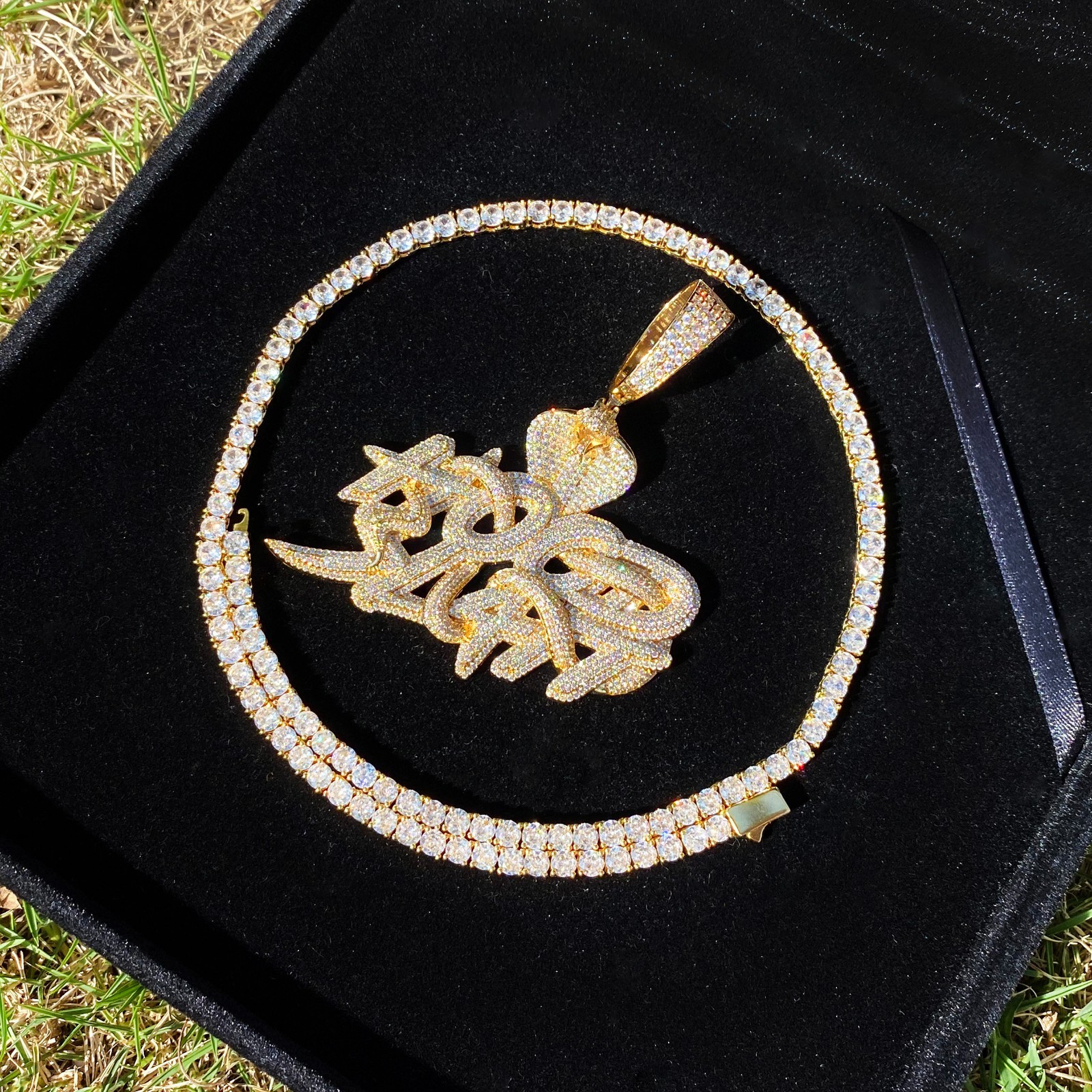 Hip Hop Iced CZ Bling Snake Hood Hustle Pendant Necklace Men Rapper Jewelry
