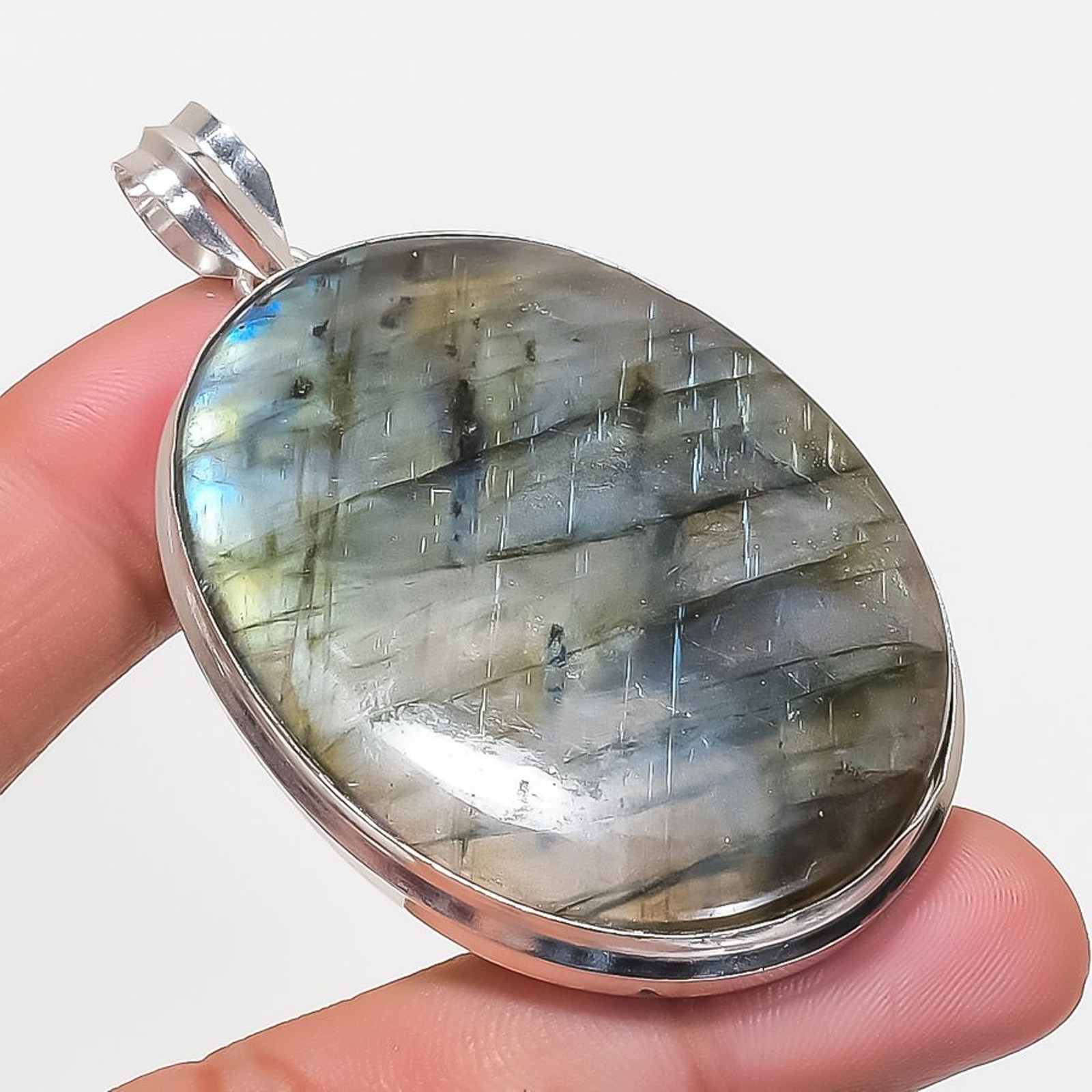 Blue Fire Labradorite Oval Shape Gemstone Pendant Handmade Jewelry 2.7″ FP 3195