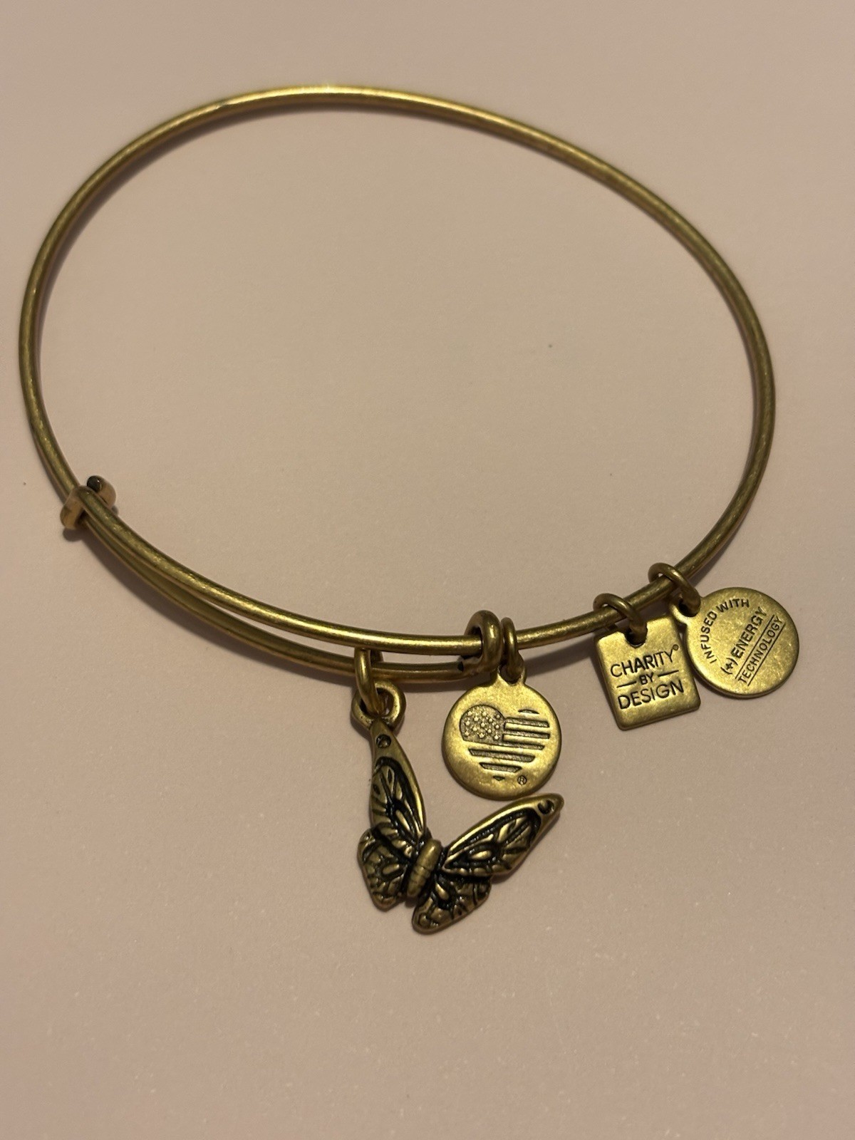 Alex and Ani Gold Tone Bracelet Butterfly Charm Bangle Charity By Design