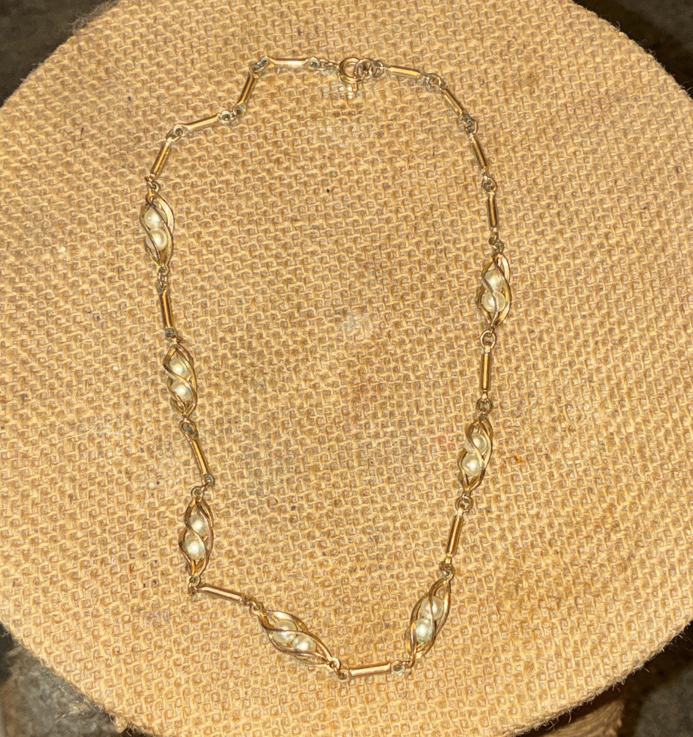 Gold Tone Metal Bar Link Chain Necklace, Spring Ring Clasp, No Stone
