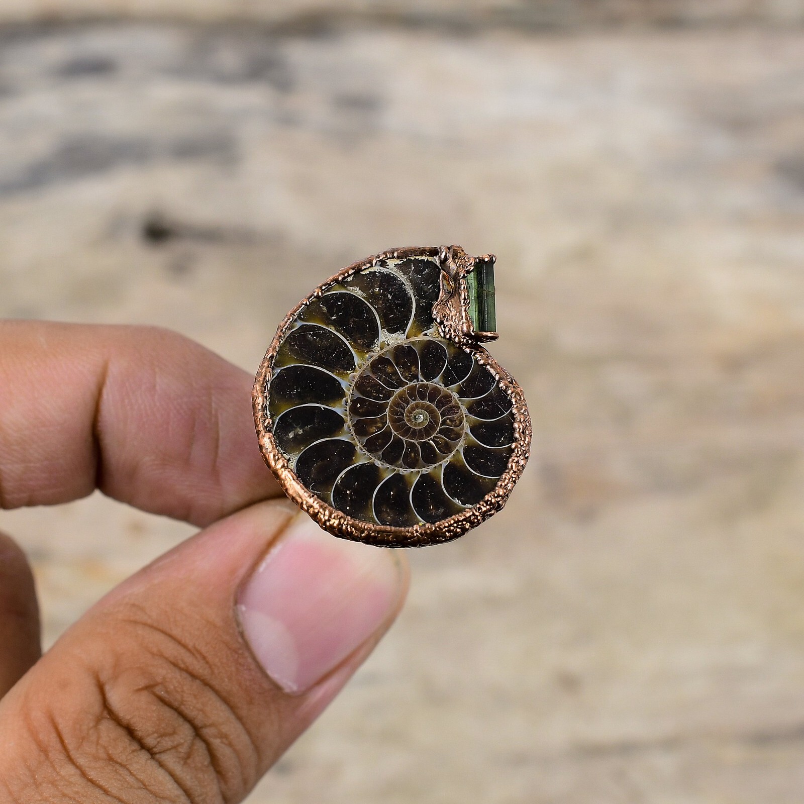 Ammonite Fossil Copper Electroformed Solitaire Adjustable Ring Size Adjustable