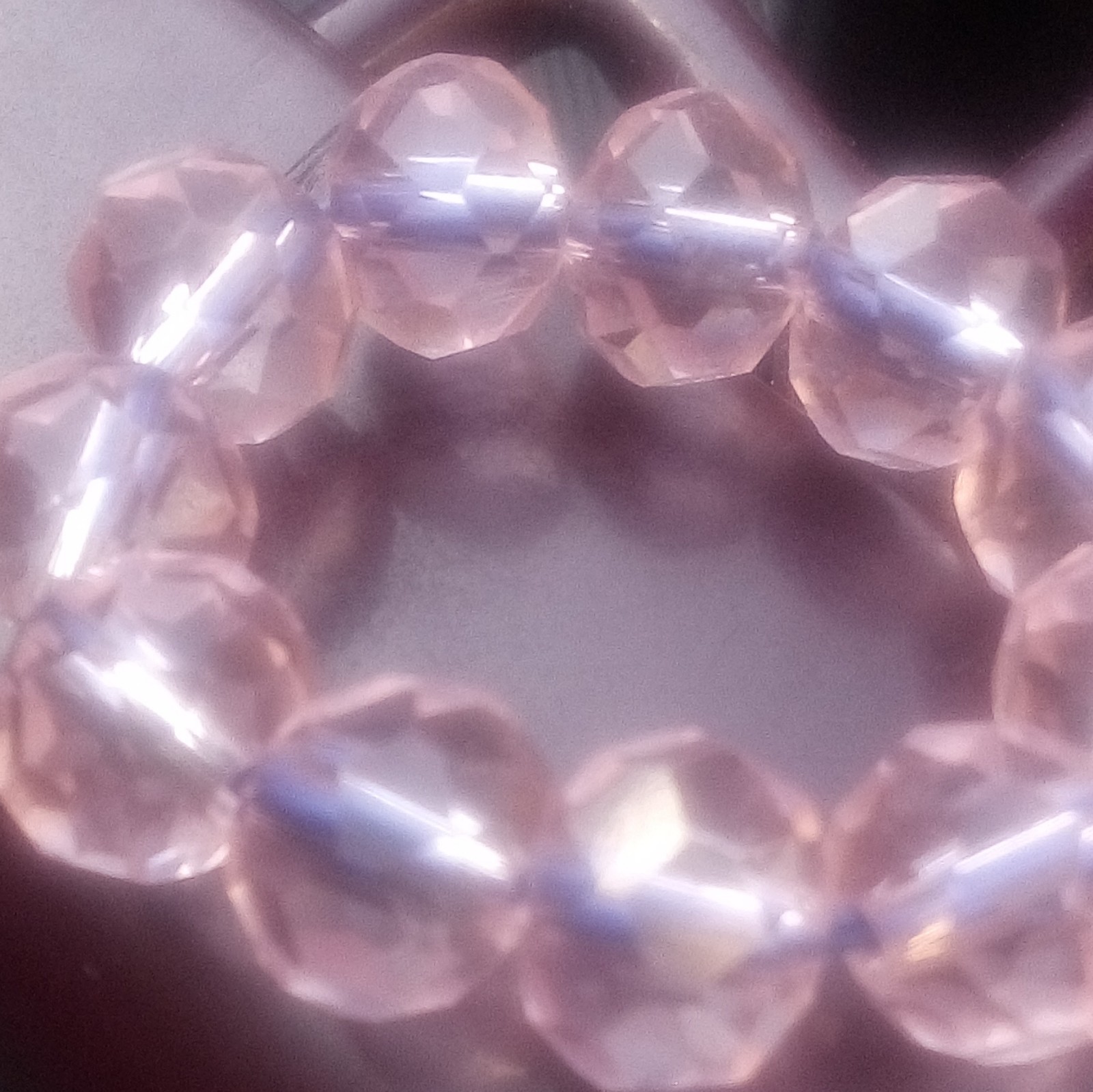 Pink Faceted Glass Bead Stretch Ring (adult) Slip-On Round Beaded Ball.