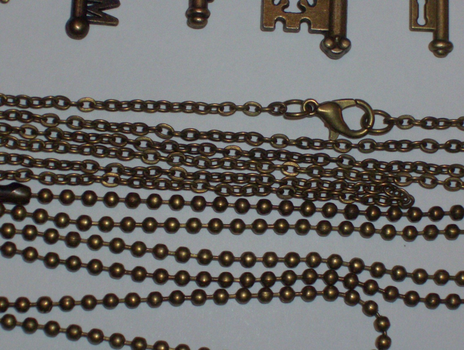 Bronzetone Variety Skeleton Key Pendant/Chain Lot- 8 Piece