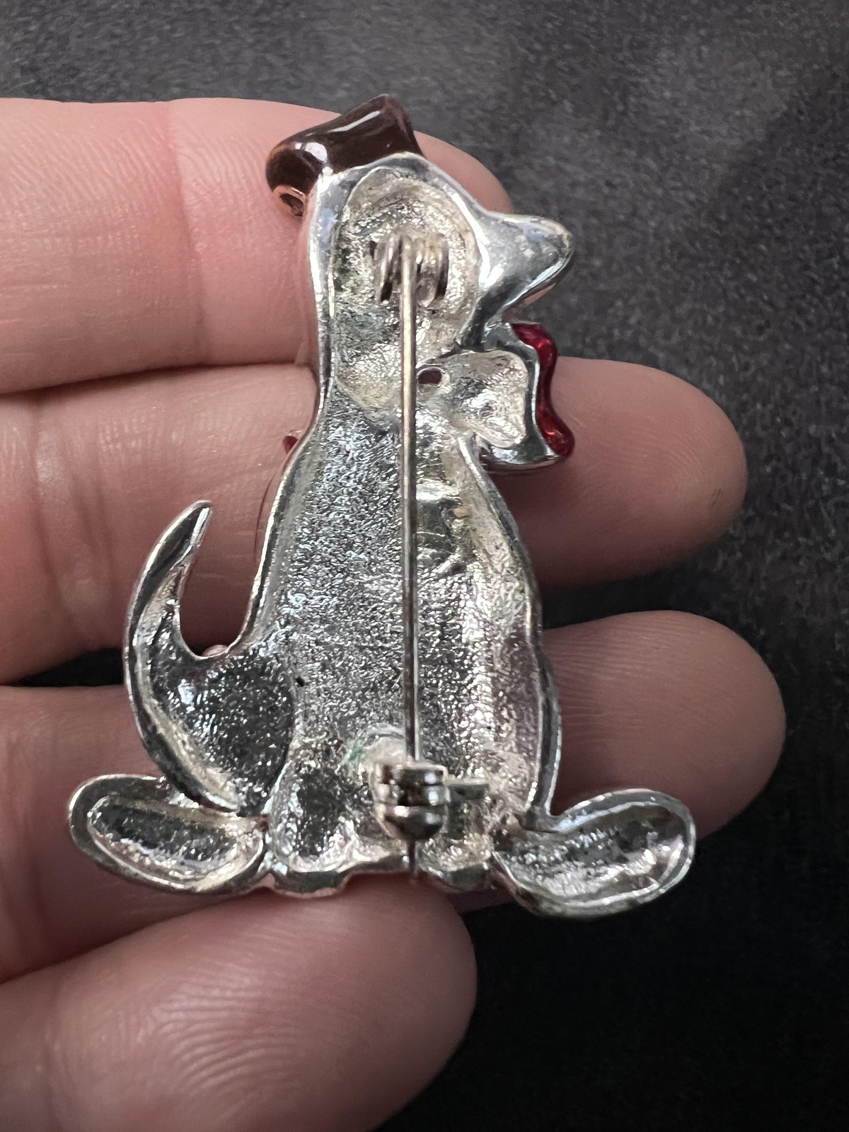Dog Brooch Enamel Multicolor Red Bow Silver Tone Animal Holiday Jewelry Cute