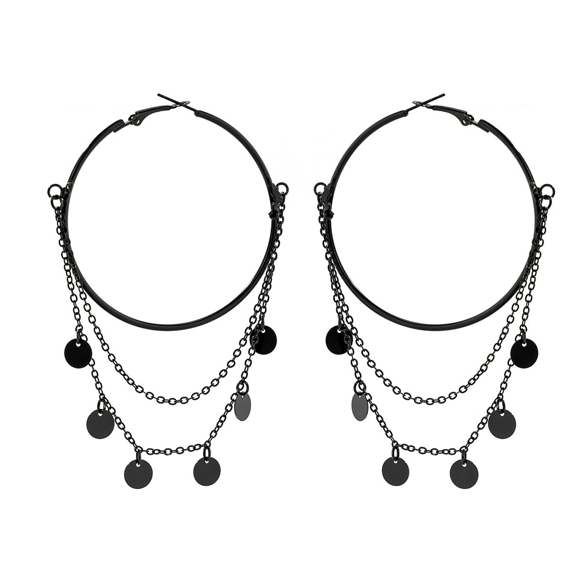 Black Chain Hoop Earrings Goth Punk Emo Star Circle Charm Alternative Jewelry