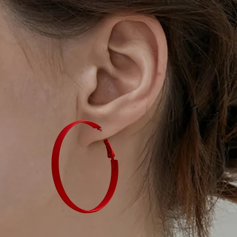 Fashion Ankela Red Geometric Round Earrings Retro New Alloy Ear Buckle for Women