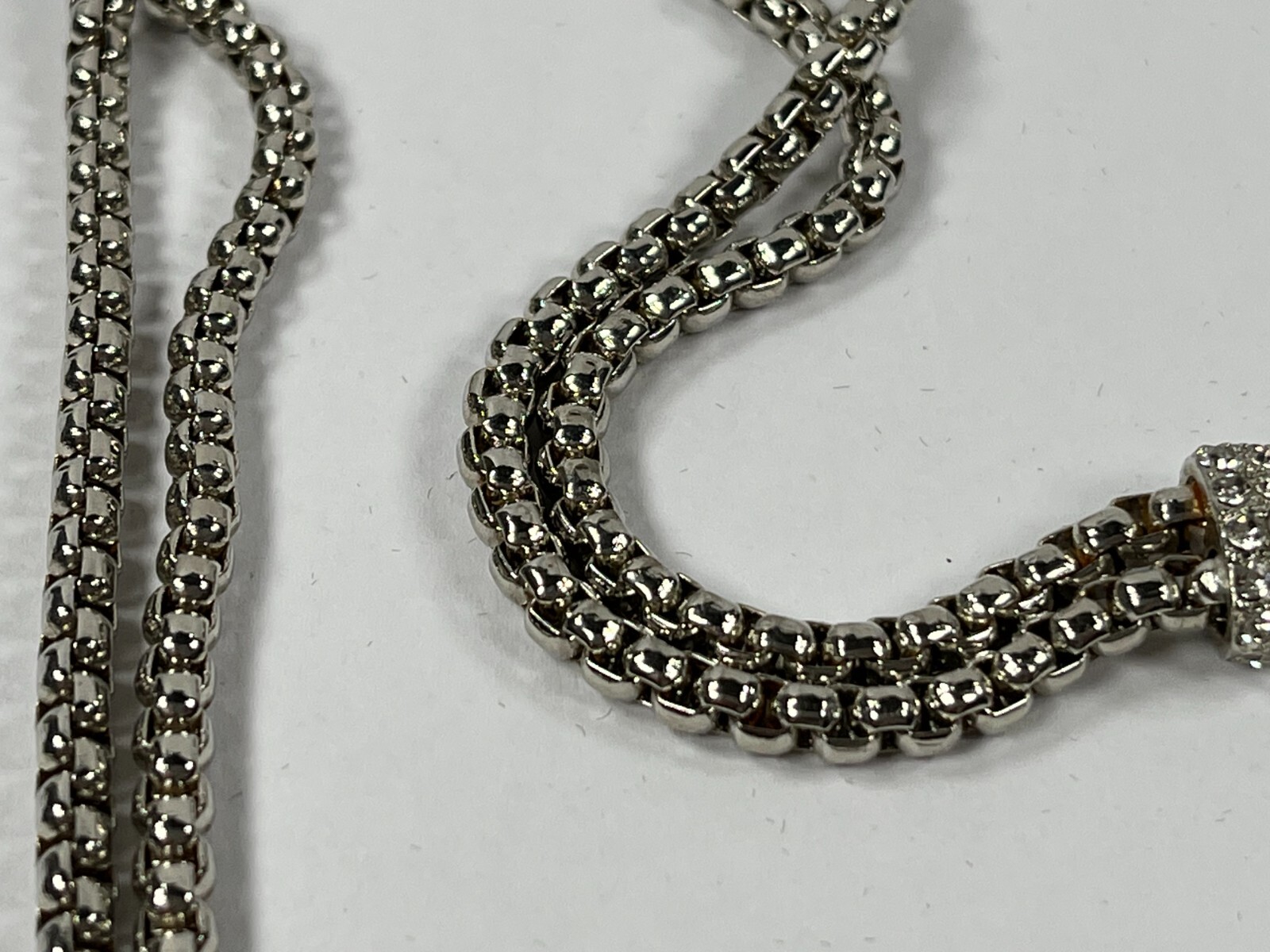 Silver Tone Tassle 19″ Necklace with Rhinestones