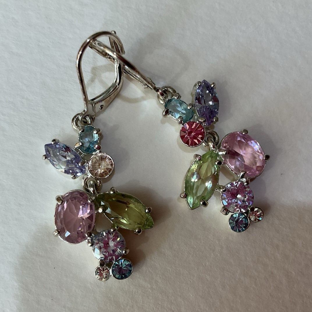 Multicolor Oval Cluster Dangle/Drop Earrings Metal Leverback Closure. Two pairs