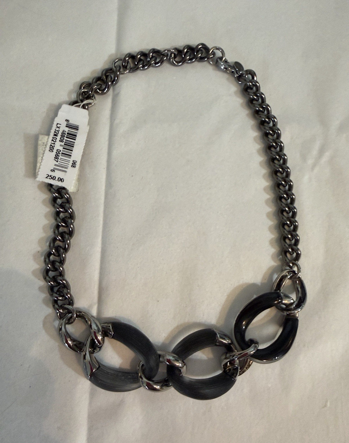 NWT Alexis Bittar Black Lucite Link Chain Necklace in Gunmetal